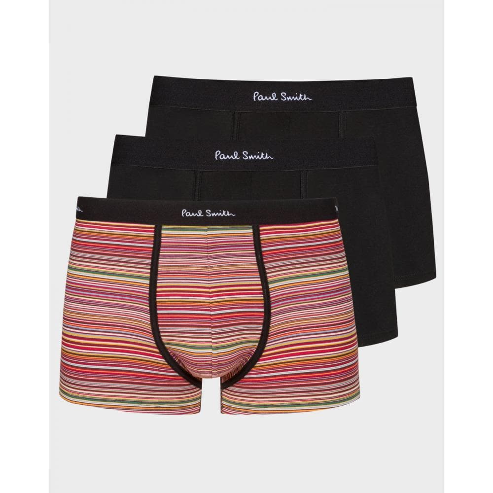 Paul Smith Paul Smith Mens Organic-Cotton Black/Mixed Stripe Boxer Briefs Three Pack