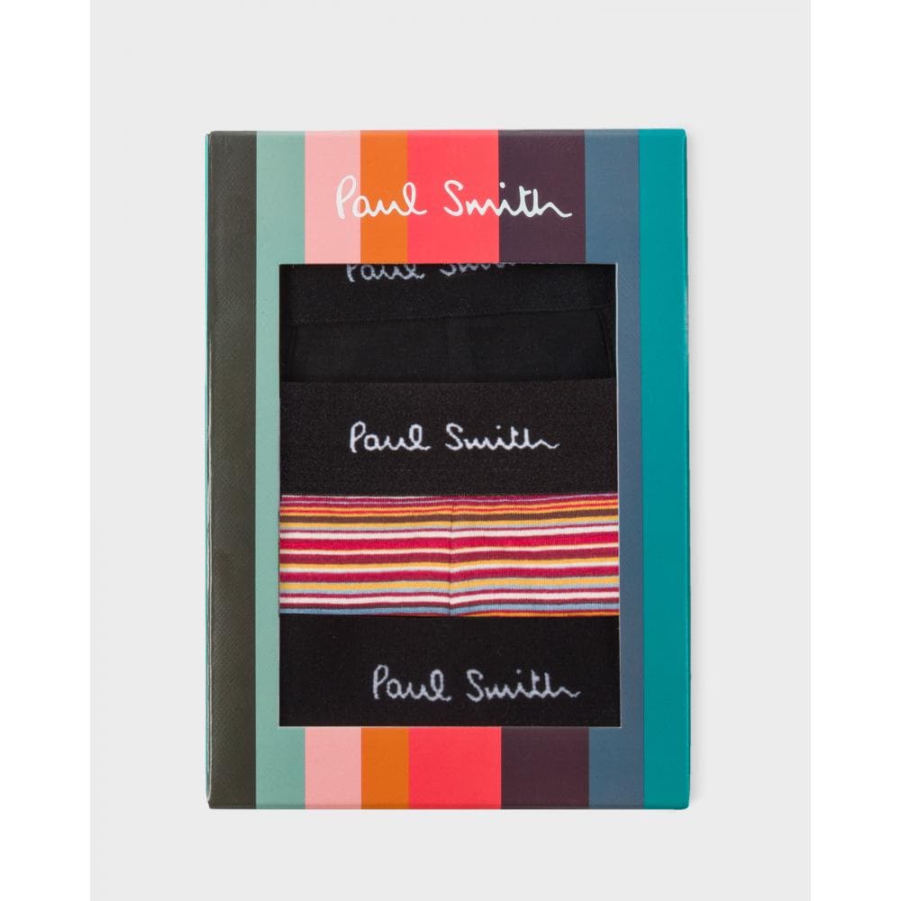 Paul Smith Paul Smith Mens Organic-Cotton Black/Mixed Stripe Boxer Briefs Three Pack