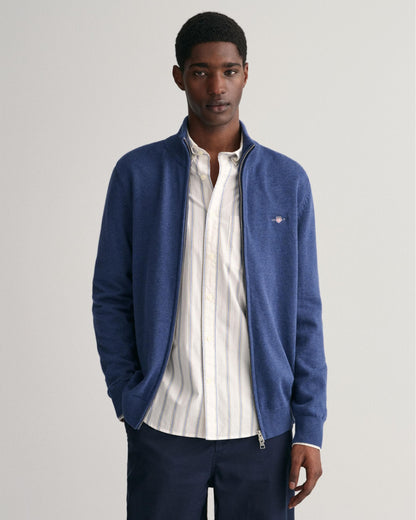GANT Mens Casual Cotton Zip Cardigan - 902 Dark Jeansblue Melange
