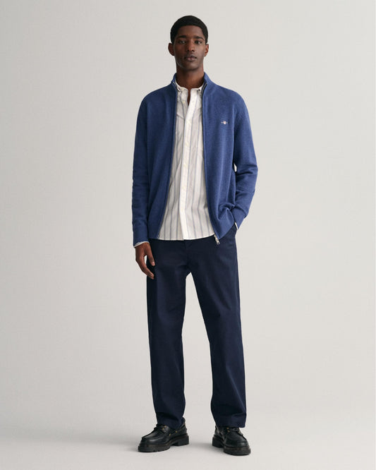 GANT Mens Casual Cotton Zip Cardigan - 902 Dark Jeansblue Melange
