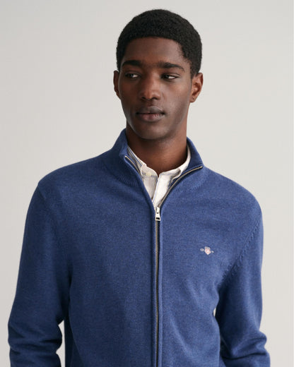 GANT Mens Casual Cotton Zip Cardigan - 902 Dark Jeansblue Melange