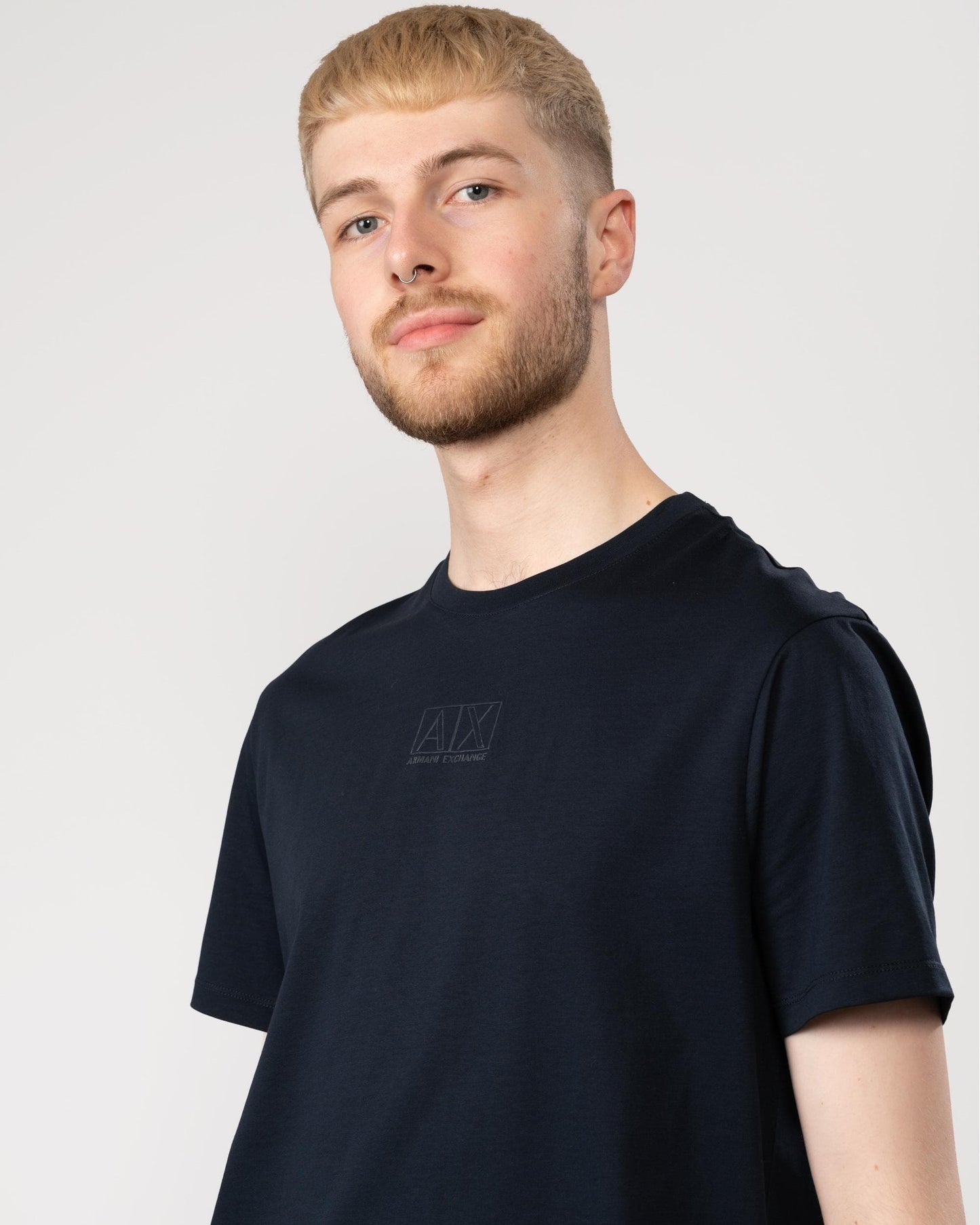 Armani Exchange Mens AX Outline Logo T-Shirt - Navy