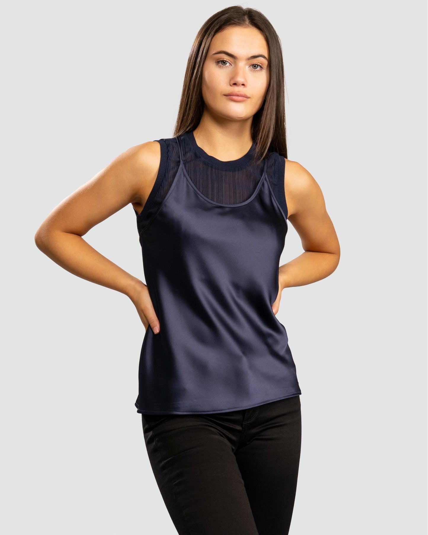 Armani Exchange Womens Layered Satin Blouse - Blueberry Jelly