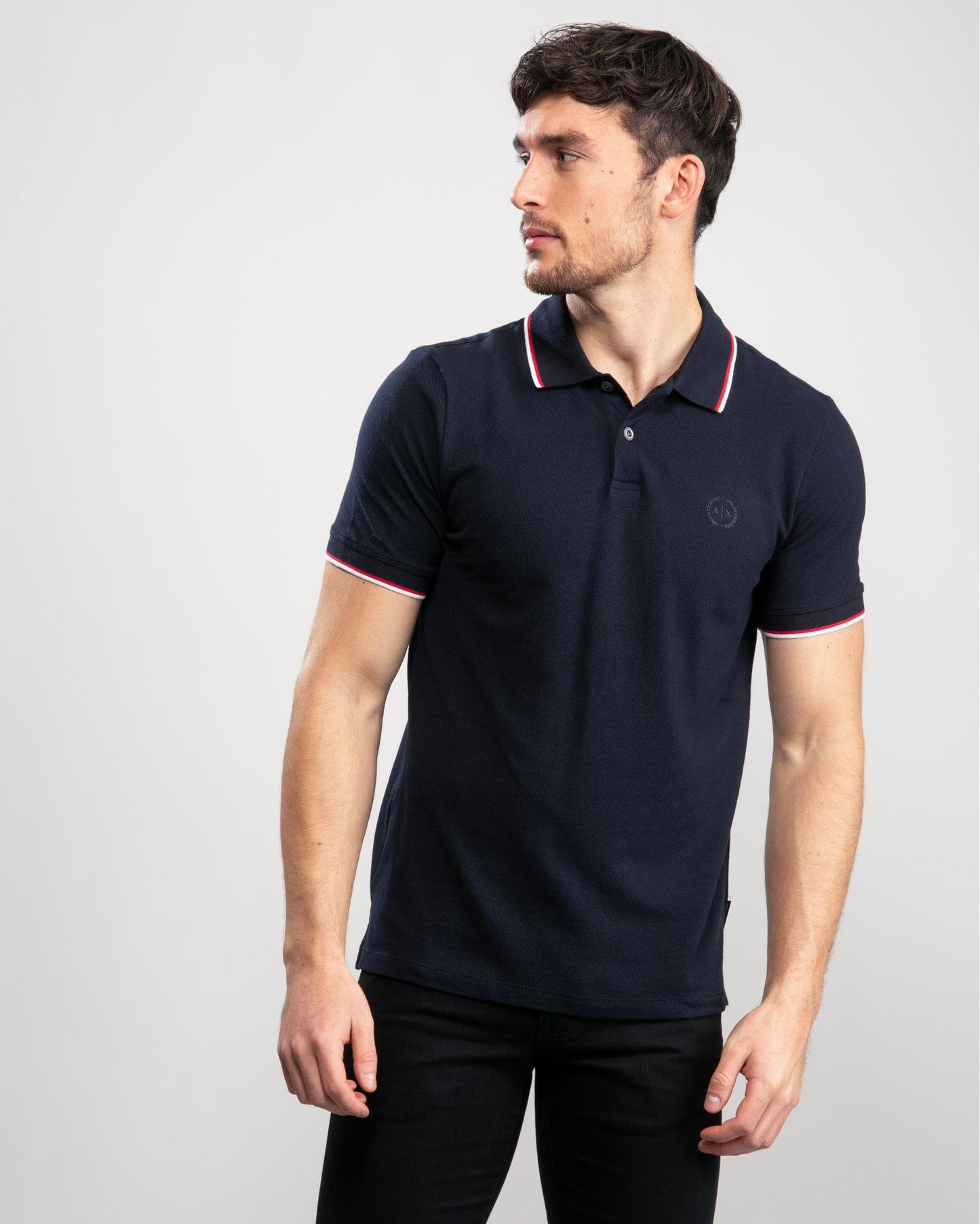 Armani Exchange Mens Small Logo Pique Polo Shirt - Navy