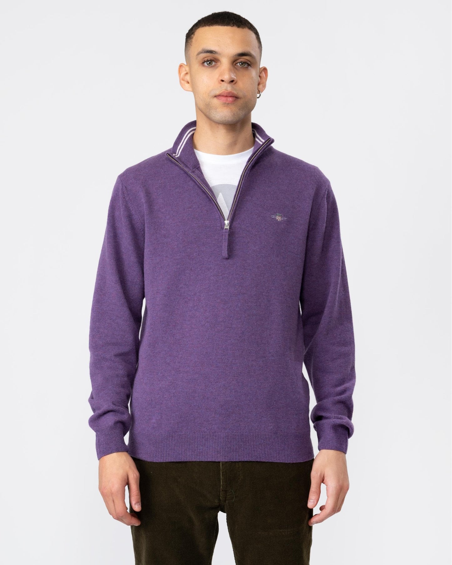 GANT Mens Superfine Lambswool Half Zip Cardigan - 538 Lilac