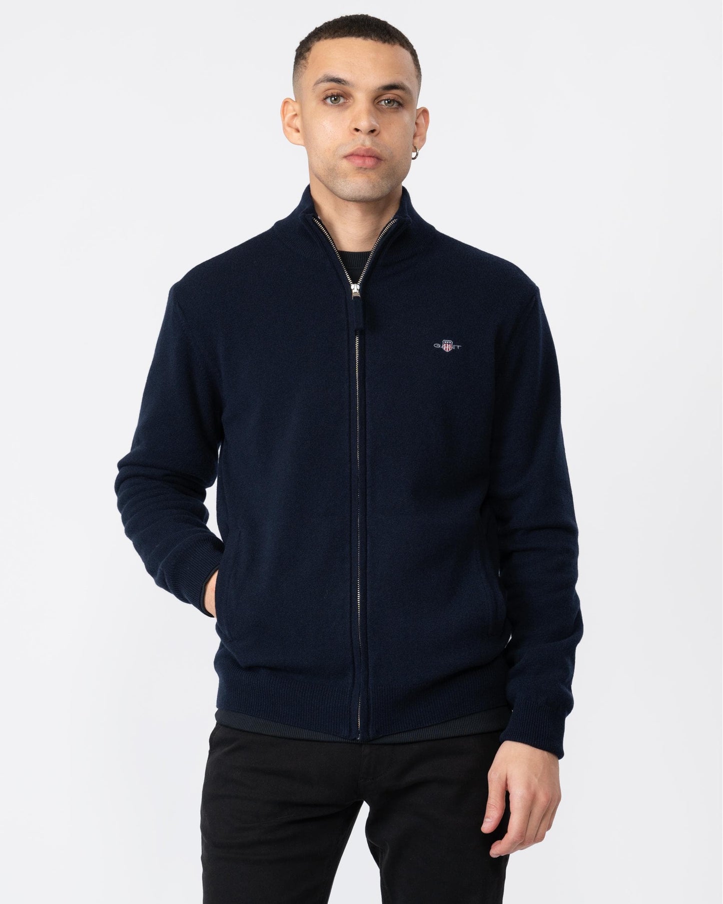 GANT Mens Superfine Lambswool Full Zip Cardigan - 410 Marine