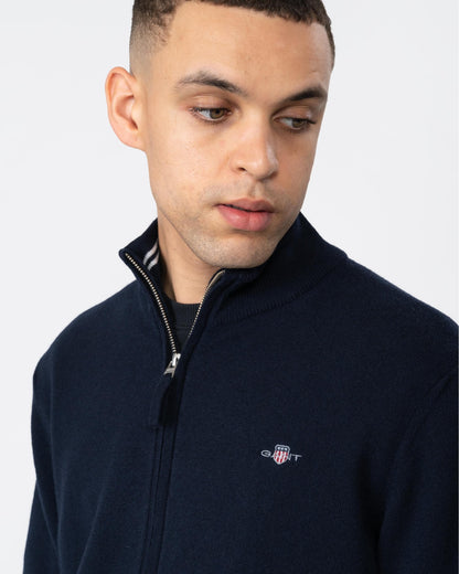 GANT Mens Superfine Lambswool Full Zip Cardigan - 410 Marine