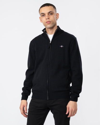 GANT Mens Superfine Lambswool Full Zip Cardigan - 5 Black