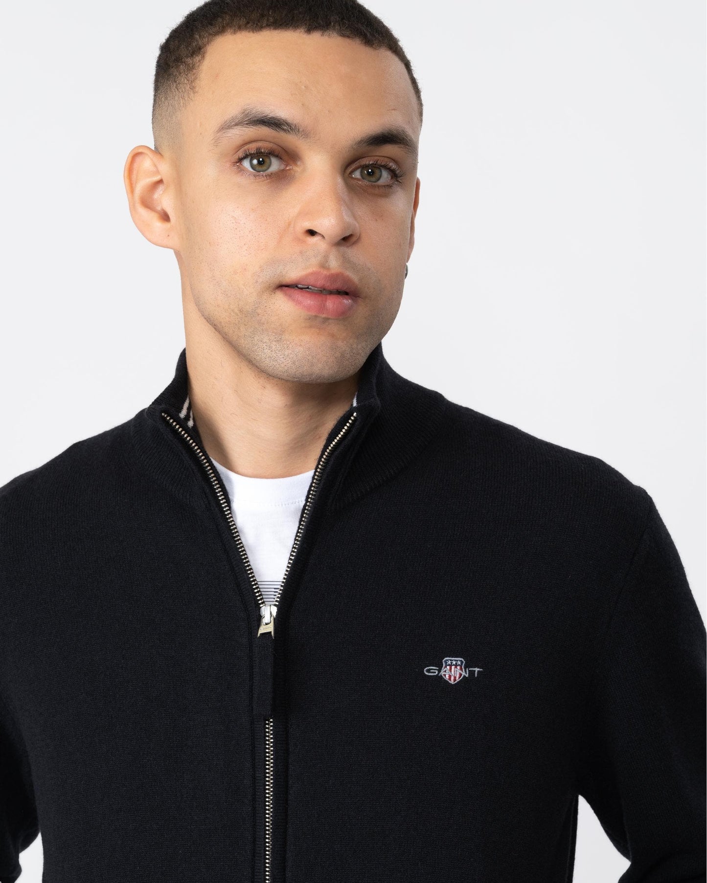 GANT Mens Superfine Lambswool Full Zip Cardigan - 5 Black