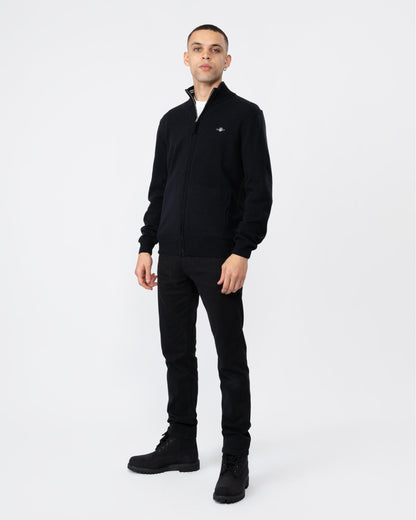 GANT Mens Superfine Lambswool Full Zip Cardigan - 5 Black