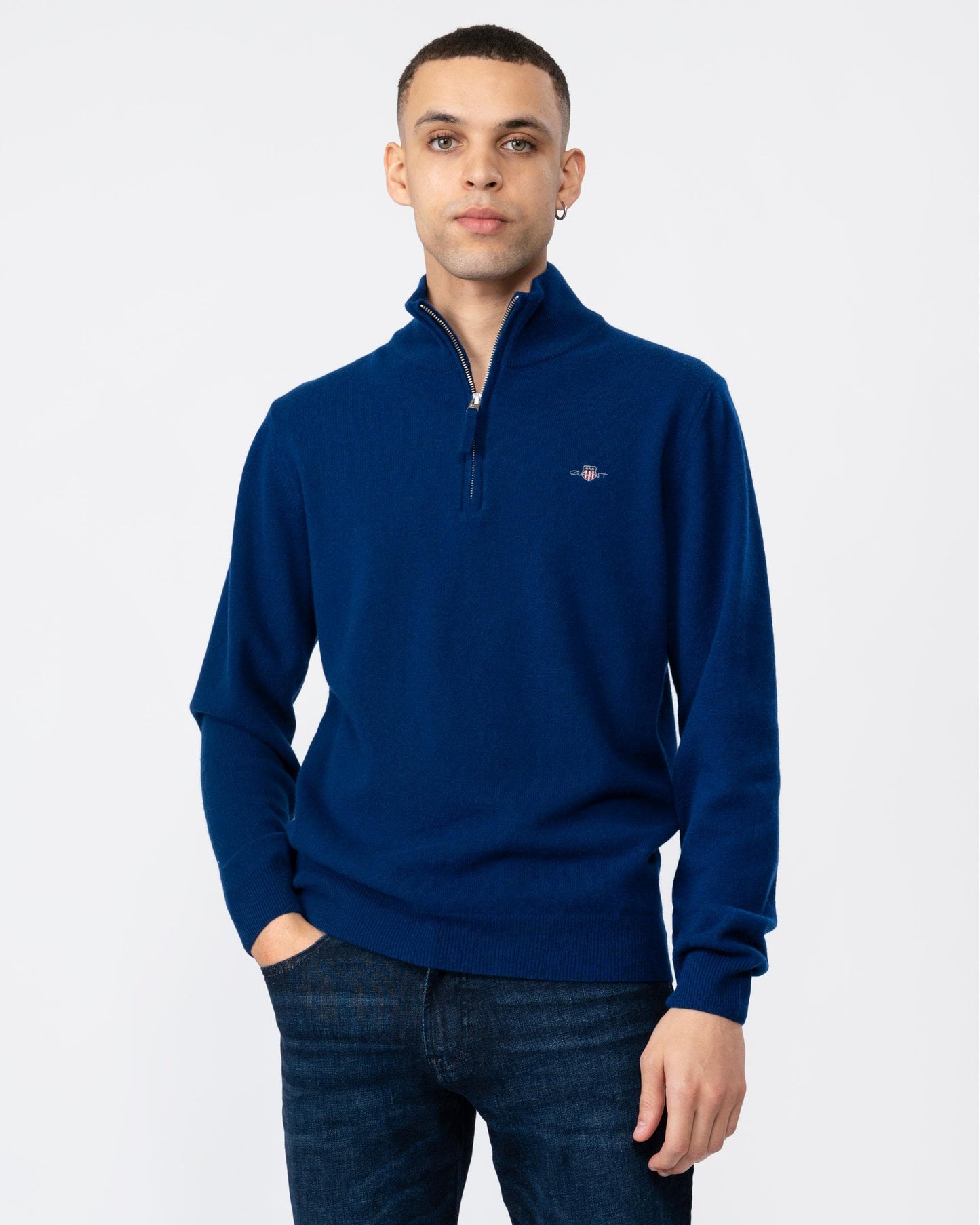 GANT Mens Superfine Lambswool Half Zip Cardigan - 436 College Blue