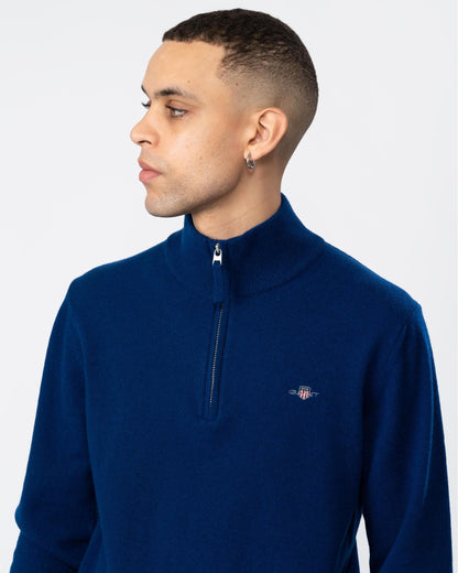 GANT Mens Superfine Lambswool Half Zip Cardigan - 436 College Blue