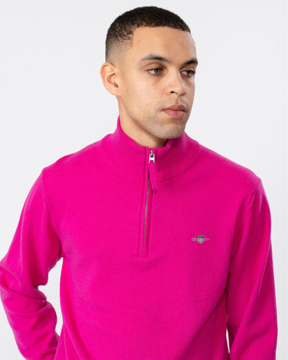 GANT Mens Superfine Lambswool Half Zip Cardigan - 625 Pink Fuchsia