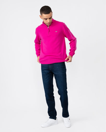 GANT Mens Superfine Lambswool Half Zip Cardigan - 625 Pink Fuchsia
