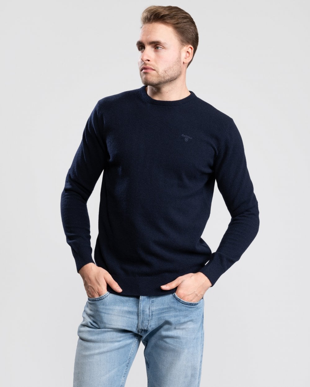 Barbour Essential Crew Neck Mens Jumper - Navy - CHO - Designer Mens Jumpers