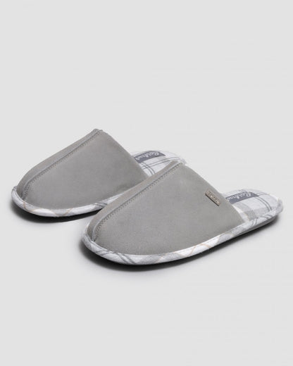 Barbour Simone Womens Slippers - Grey Suede/White/Grey Tartan