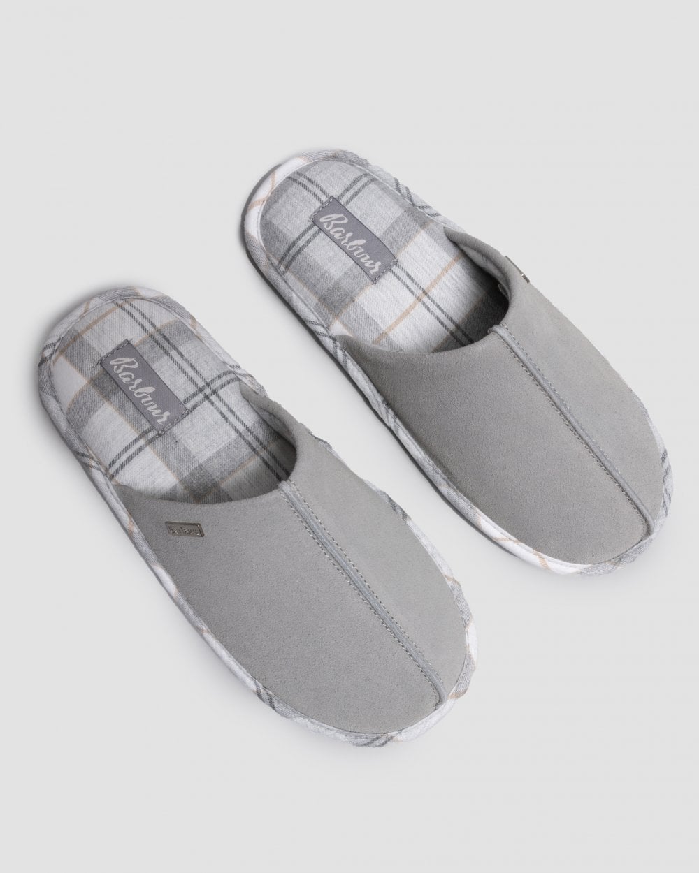 Barbour Simone Womens Slippers - Grey Suede/White/Grey Tartan