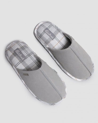 Barbour Simone Womens Slippers - Grey Suede/White/Grey Tartan