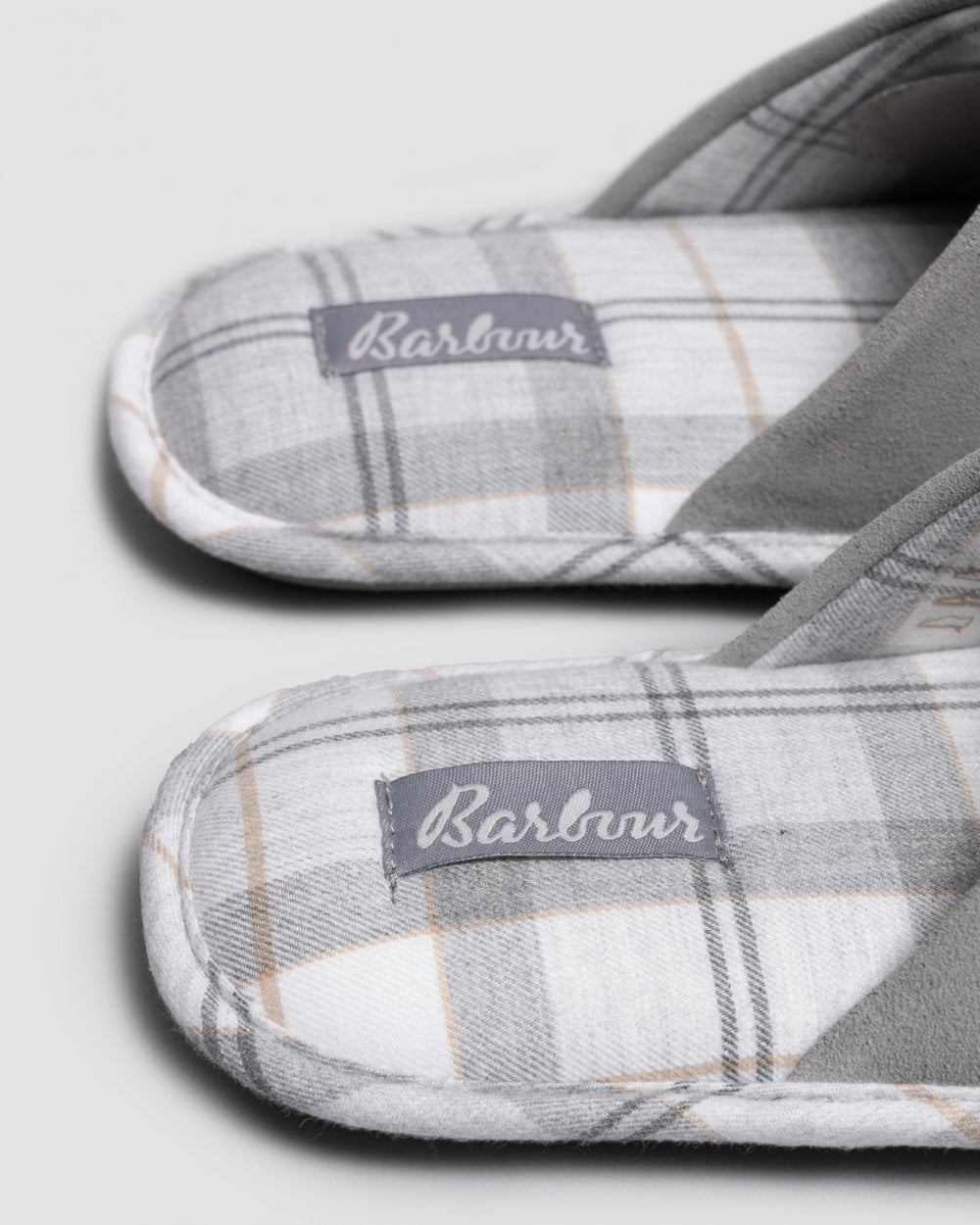 Barbour Simone Womens Slippers - Grey Suede/White/Grey Tartan
