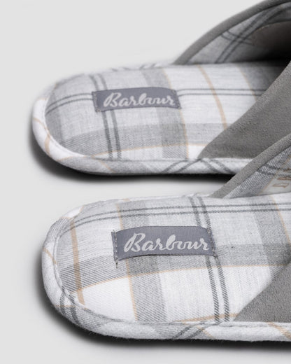 Barbour Simone Womens Slippers - Grey Suede/White/Grey Tartan