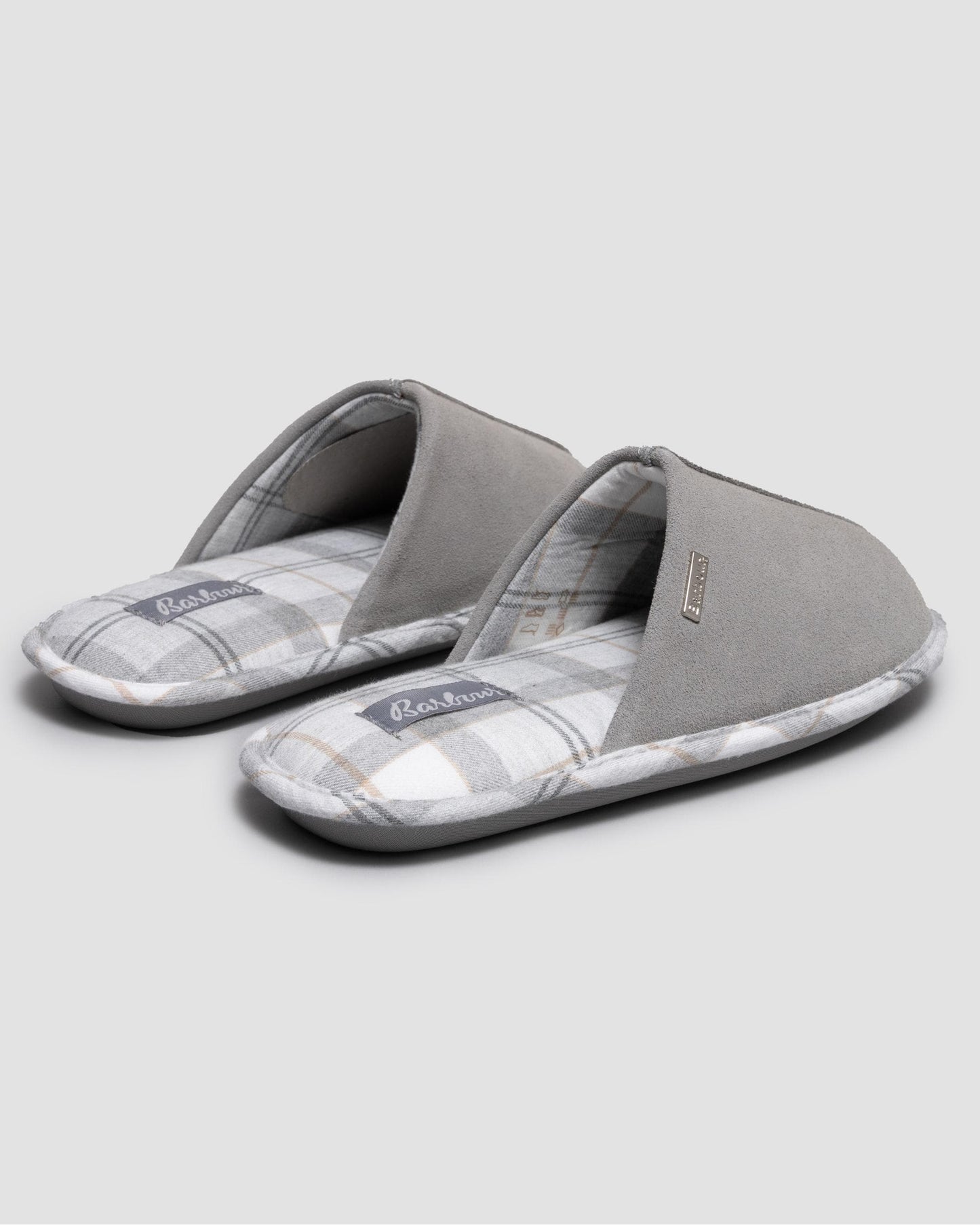 Barbour Simone Womens Slippers - Grey Suede/White/Grey Tartan