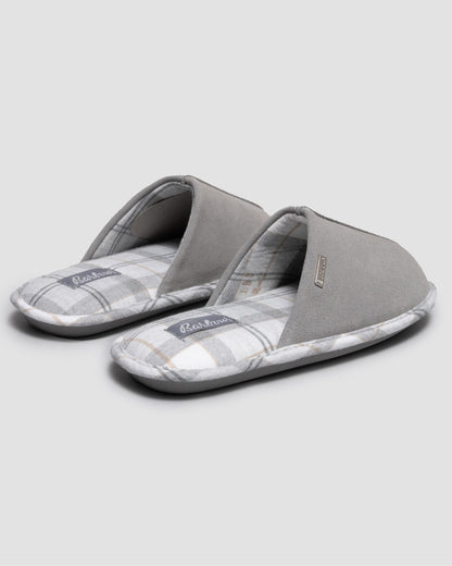 Barbour Simone Womens Slippers - Grey Suede/White/Grey Tartan