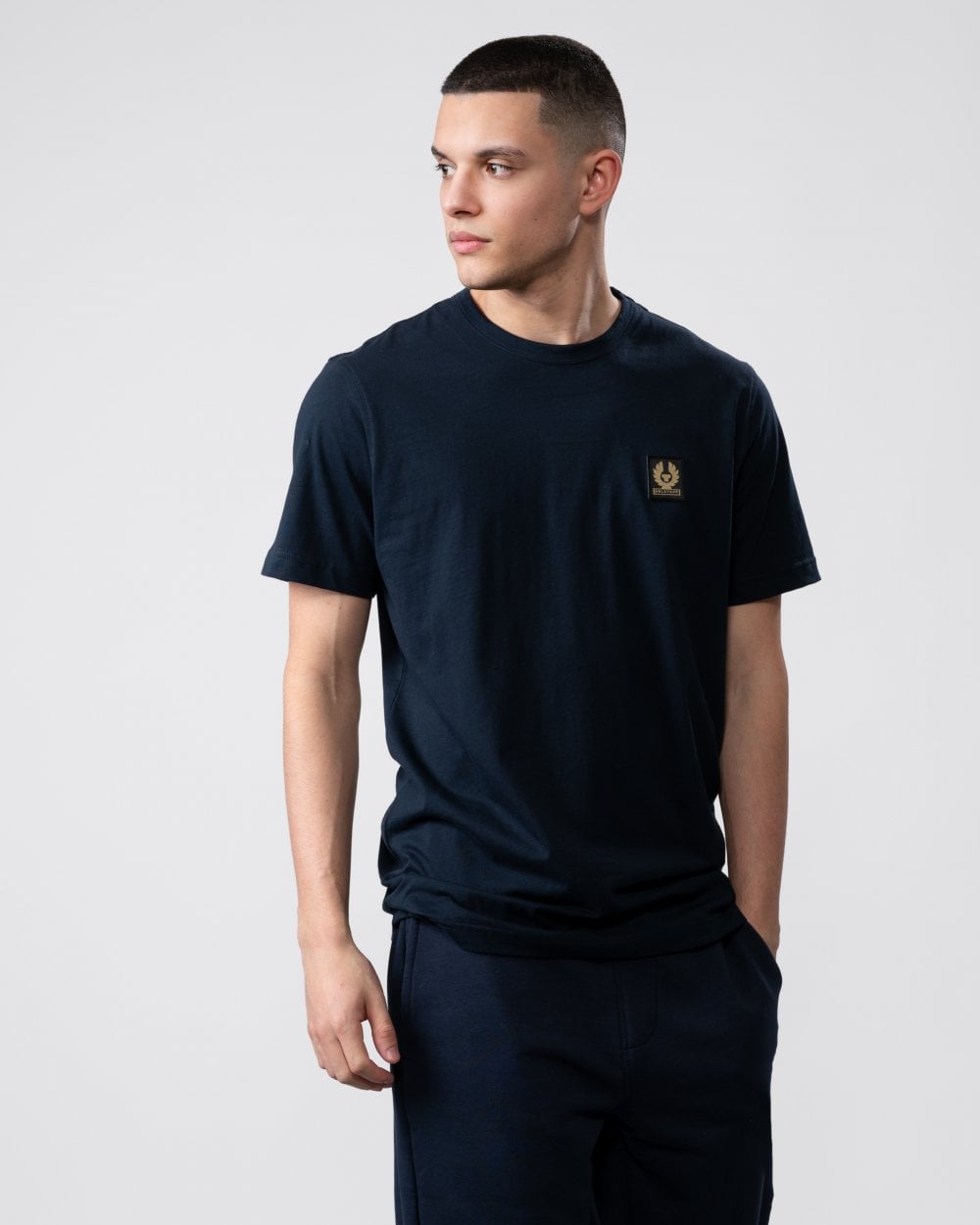 Belstaff Short Sleeved Mens Logo Patch T-Shirt - Dark Ink - CHO - Designer Mens Logo T-Shirts