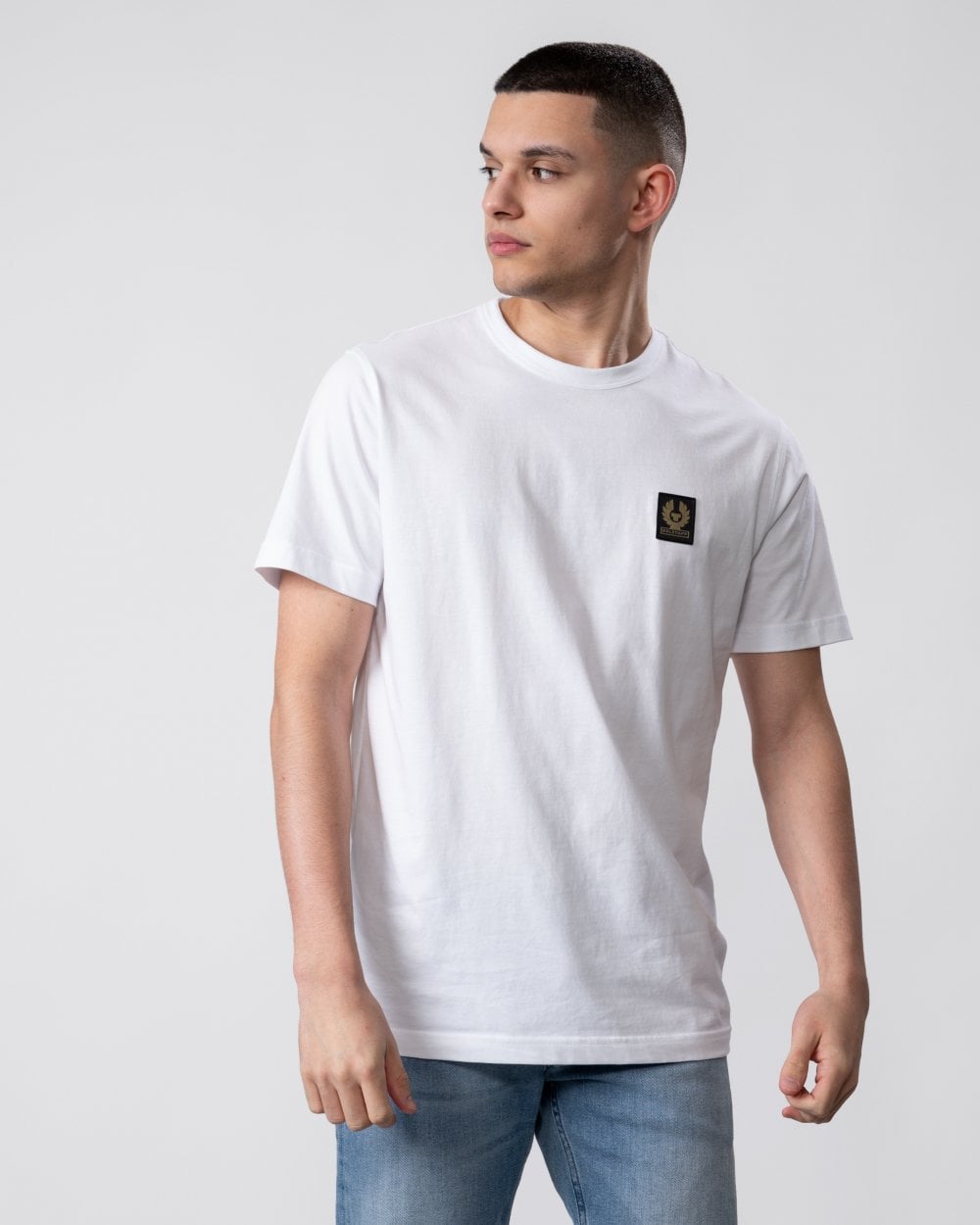Belstaff Short Sleeved Mens Logo Patch T-Shirt - White - CHO - Designer Mens Logo T-Shirts