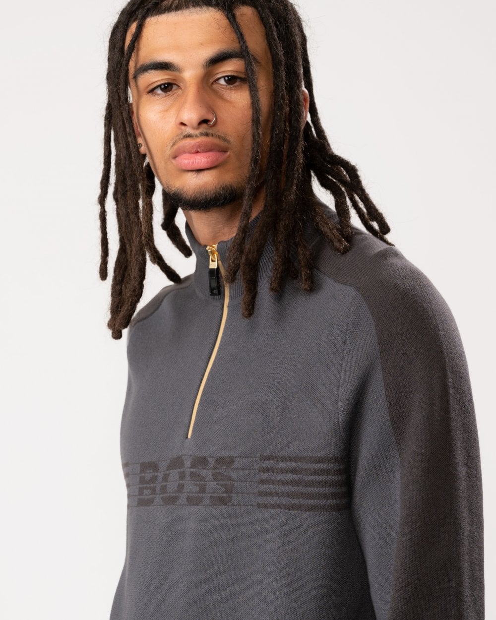 BOSS Green Zirros Mens Knit Cotton 1/4 Zip Sweatshirt