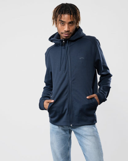 BOSS Green Saggy Curved Logo Mens Zip Through Hoodie