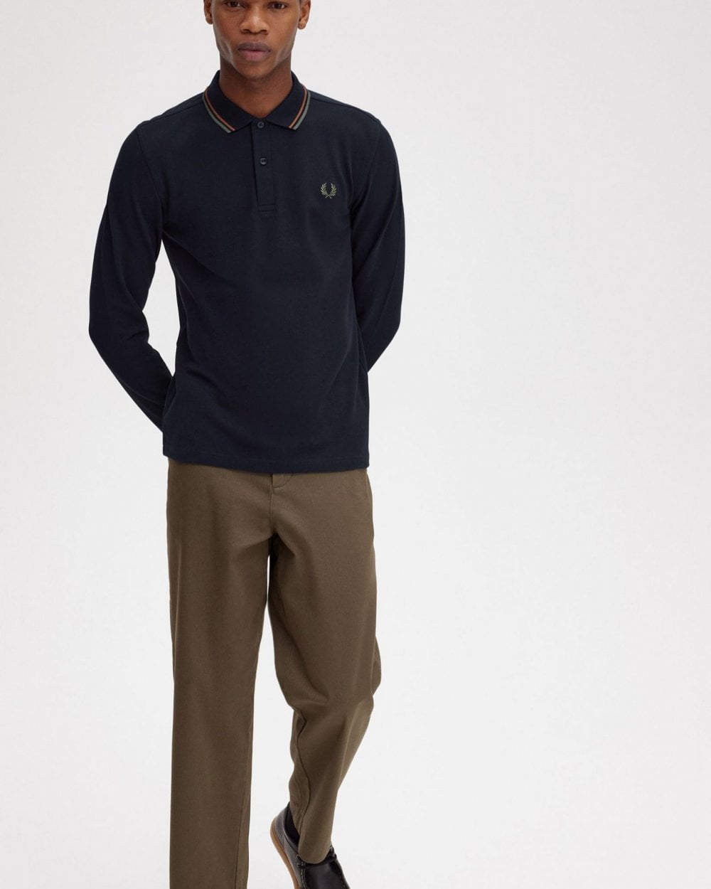 Fred Perry Mens Long Sleeve Twin Tipped Polo  Shirt - Navy/Field Green/Nutflake U42