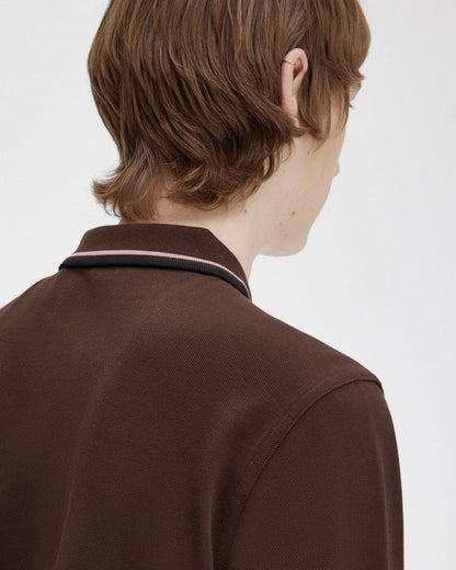 Fred Perry Mens Long Sleeve Twin Tipped Polo  Shirt - Burnt Tobacco Q21