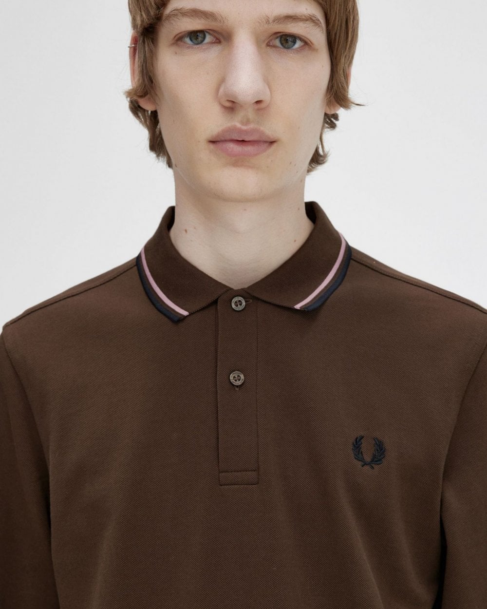 Fred Perry Mens Long Sleeve Twin Tipped Polo  Shirt - Burnt Tobacco Q21