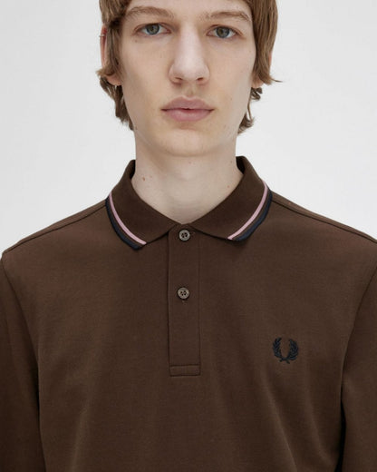 Fred Perry Mens Long Sleeve Twin Tipped Polo  Shirt - Burnt Tobacco Q21