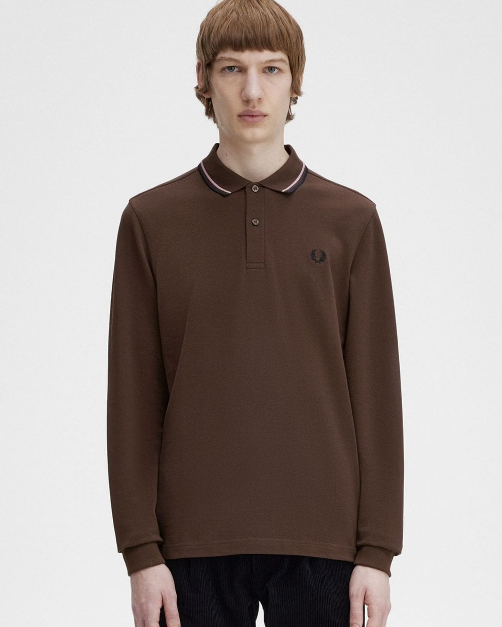 Fred Perry Mens Long Sleeve Twin Tipped Polo  Shirt - Burnt Tobacco Q21