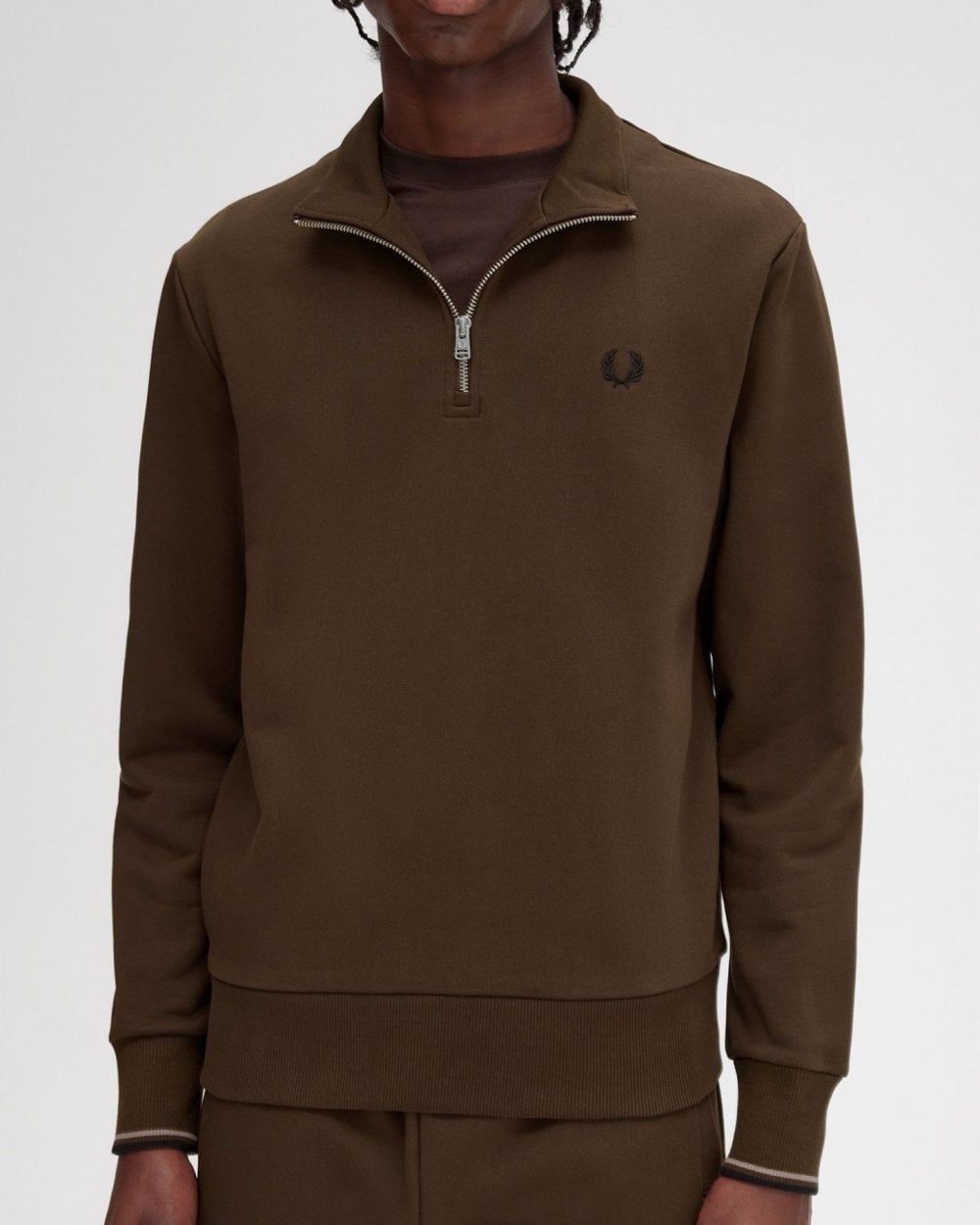 Fred Perry Mens Half Zip Sweatshirt - Burnt Tobacco Q21