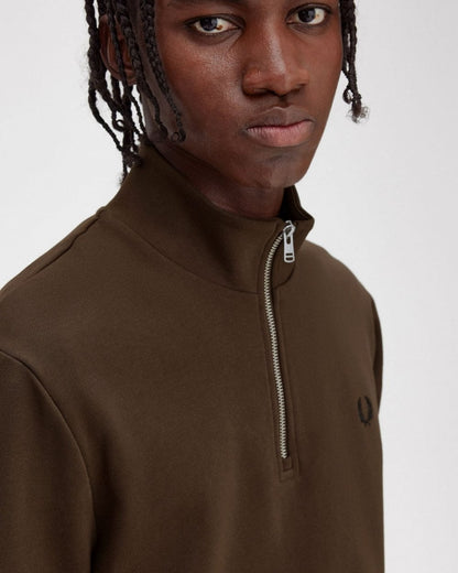 Fred Perry Mens Half Zip Sweatshirt - Burnt Tobacco Q21