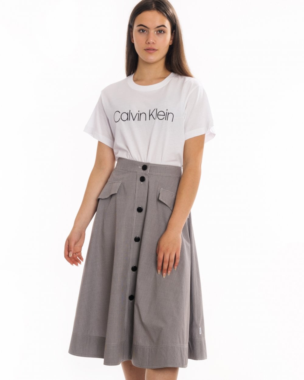 Calvin Klein Mini Gingham Button Womens Skirt