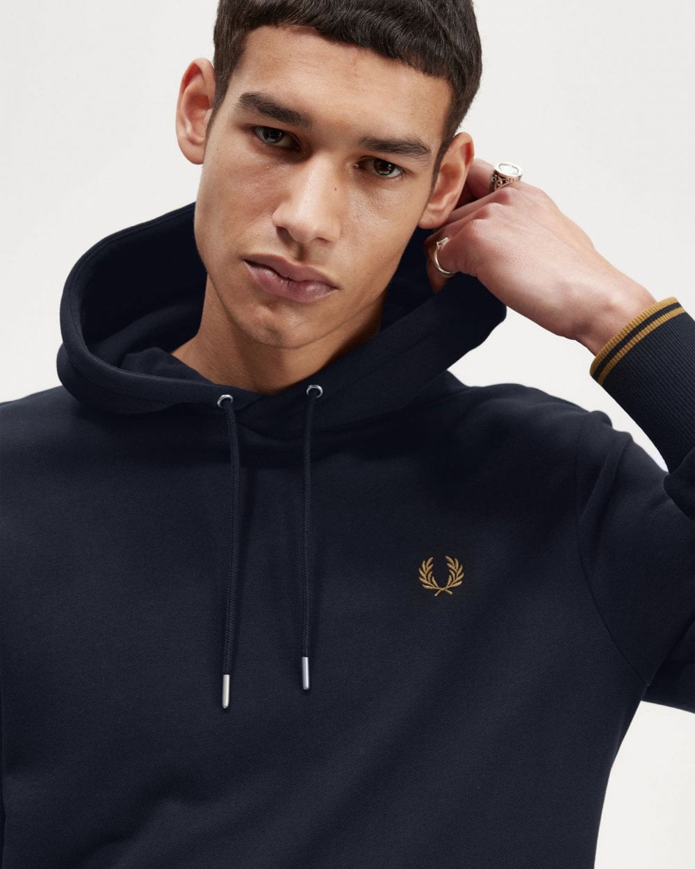 Fred Perry Mens Tipped Hooded Sweatshirt - Navy/Dark Caramel R63