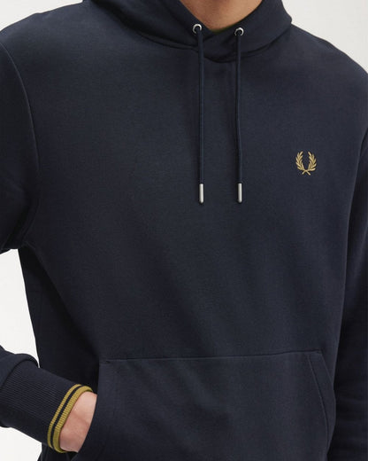 Fred Perry Mens Tipped Hooded Sweatshirt - Navy/Dark Caramel R63