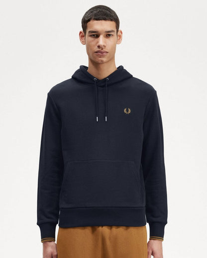 Fred Perry Mens Tipped Hooded Sweatshirt - Navy/Dark Caramel R63
