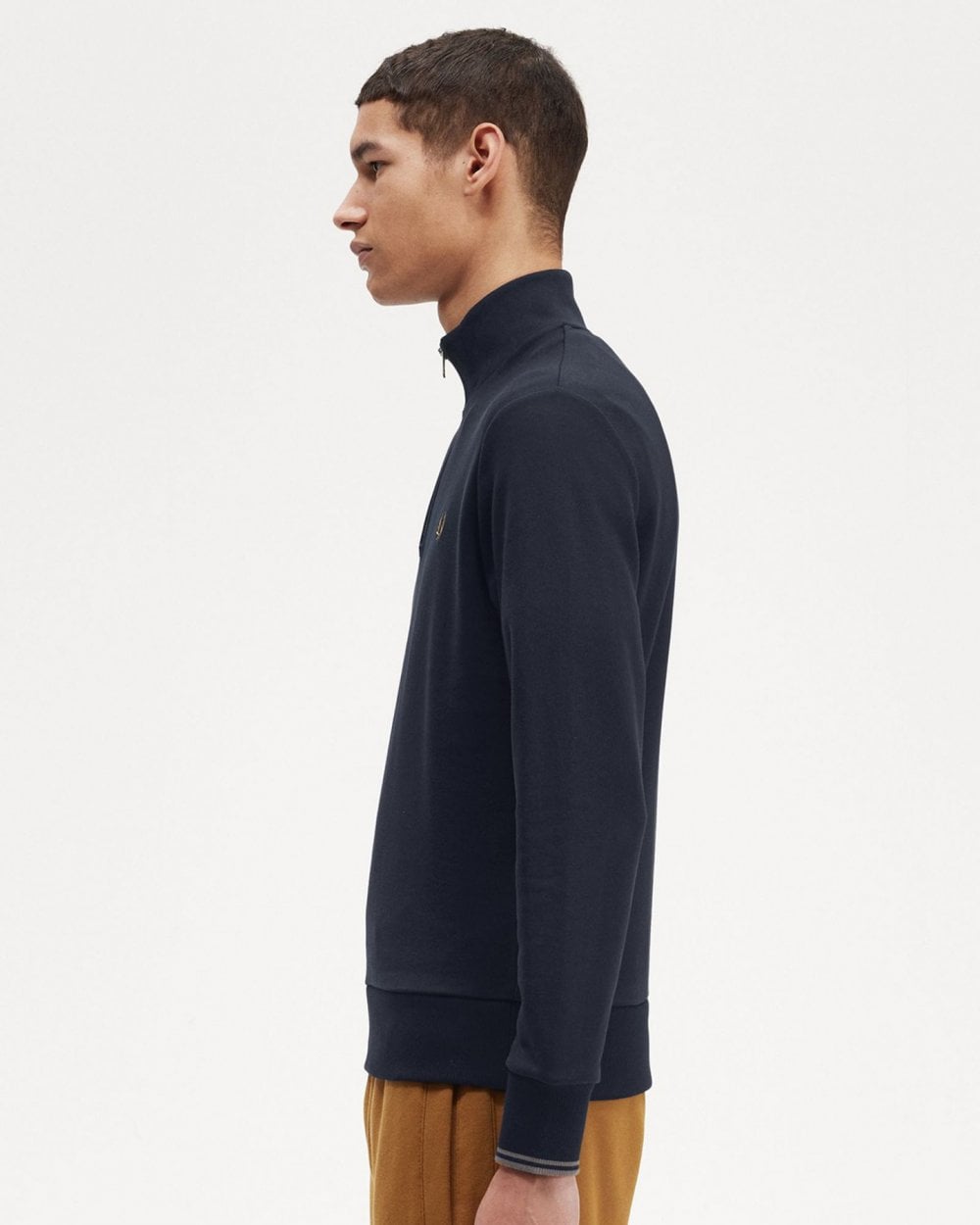 Fred Perry Mens Half Zip Sweatshirt - Navy/Dark Caramel R63