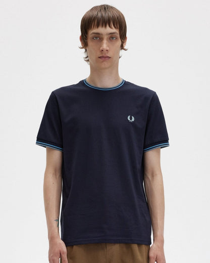 Fred Perry Mens Twin Tipped T-Shirt - Navy/Soft Blue/Silver Blue S37