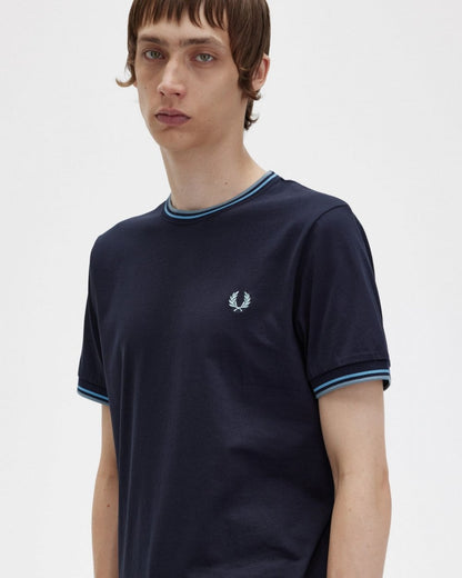 Fred Perry Mens Twin Tipped T-Shirt - Navy/Soft Blue/Silver Blue S37