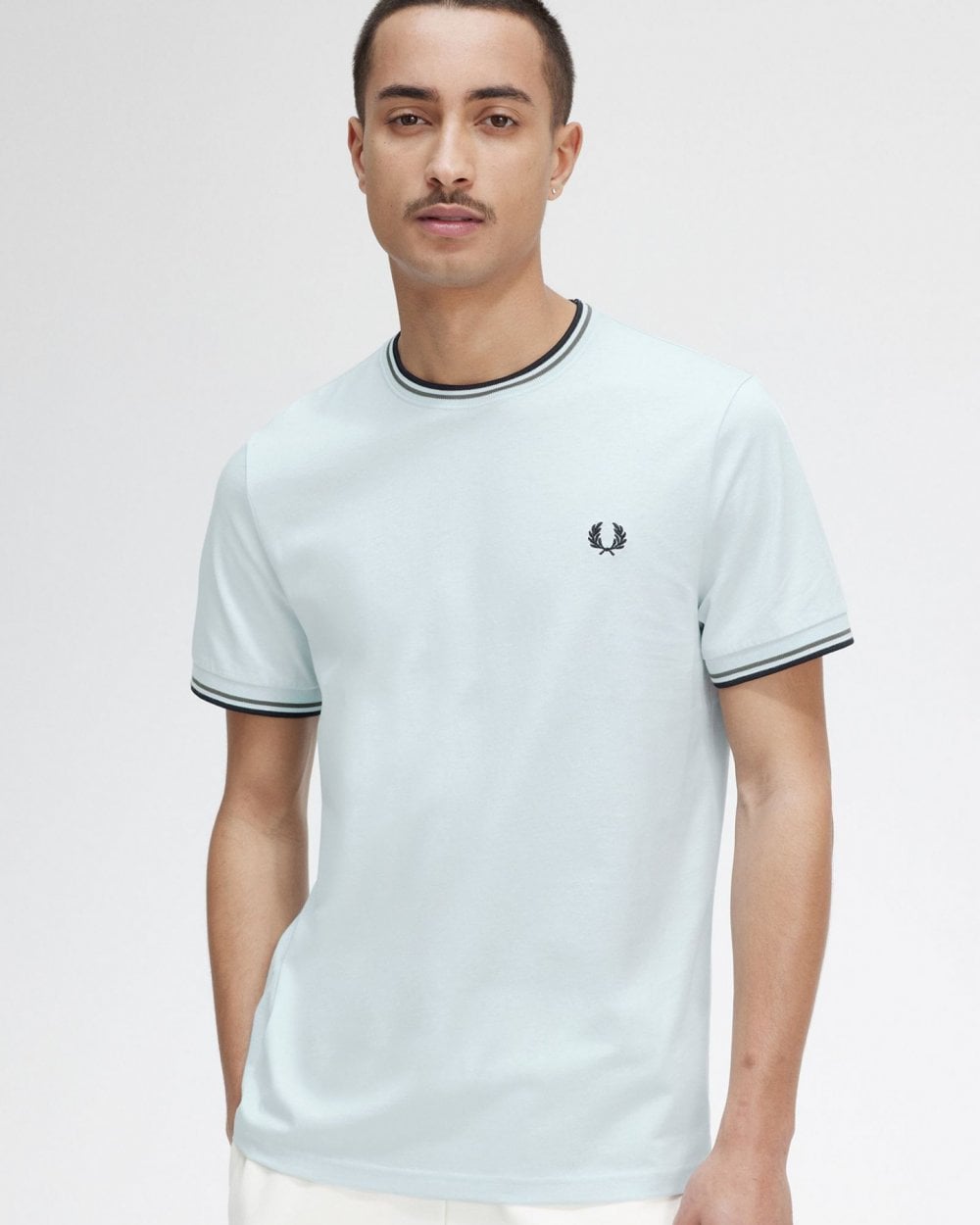 Fred Perry Mens Twin Tipped T-Shirt - Light Ice/Field Green/Black T43