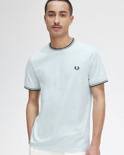 Fred Perry Mens Twin Tipped T-Shirt - Light Ice/Field Green/Black T43