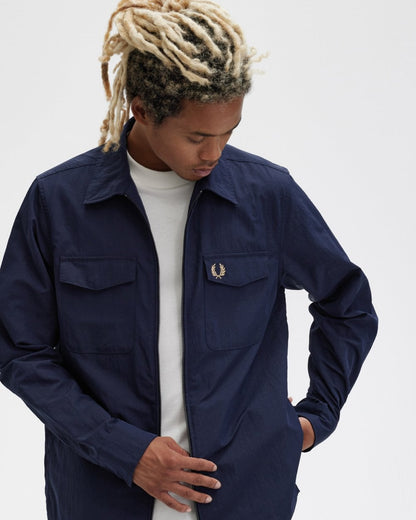 Fred Perry Mens Zip Overshirt - Navy 608