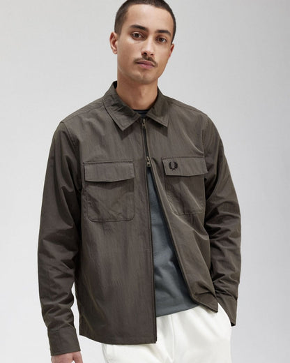 Fred Perry Mens Zip Overshirt - Field Green 638