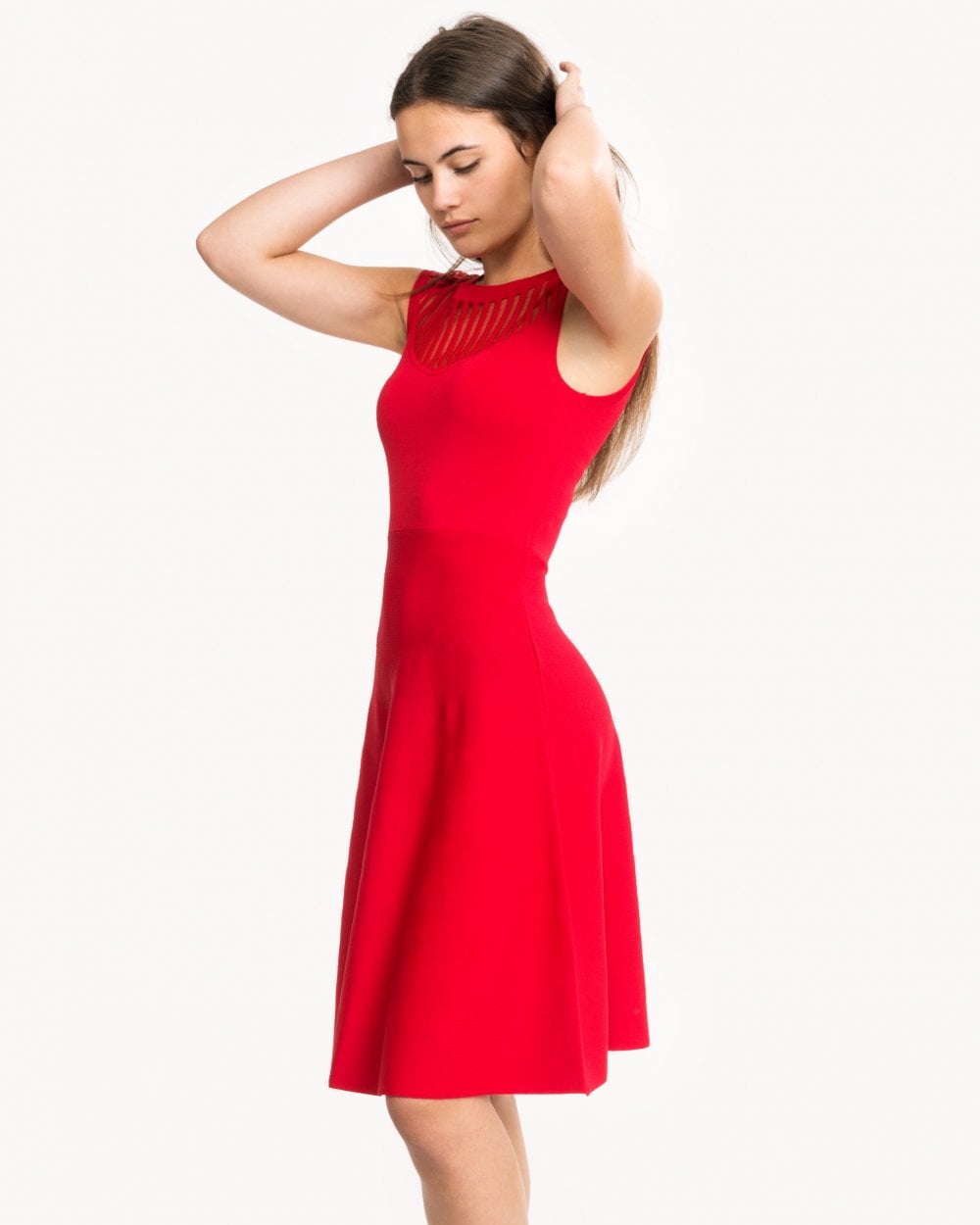 French Connection Rose Crepe Knits Capped Sleeve Round Neck Flr