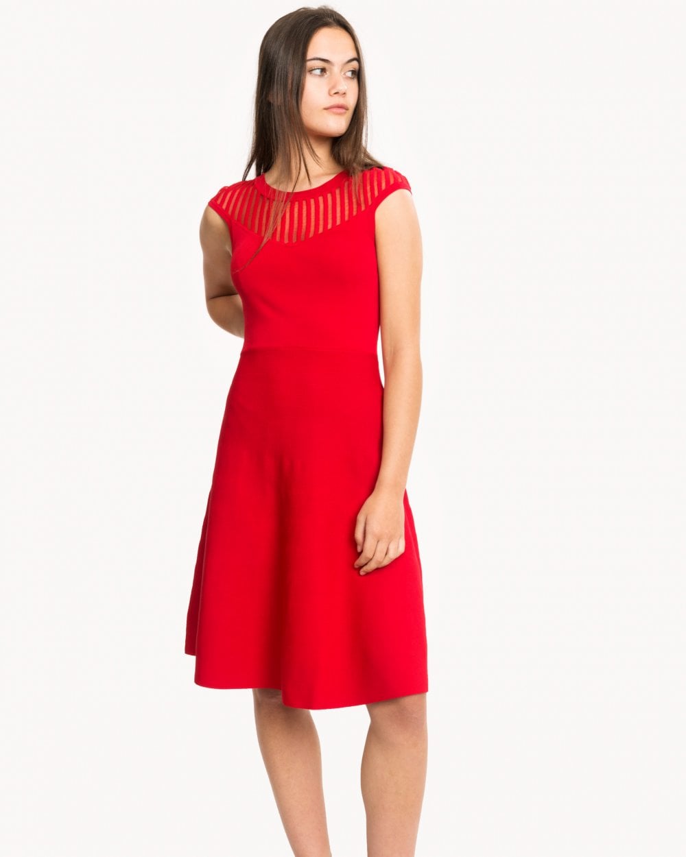 French Connection Rose Crepe Knits Capped Sleeve Round Neck Flr